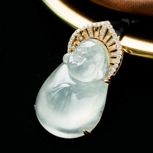 18K冰种翡翠弥勒佛吊坠