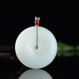 山流水料和田羊脂白玉平安扣吊坠