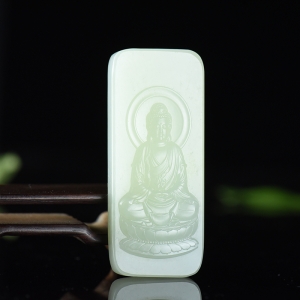 籽料和田白玉阿弥陀佛吊坠