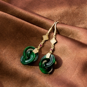 18K花青种翡翠耳坠