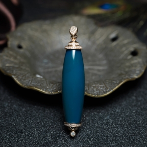 18K天空蓝多米蓝珀桶珠吊坠