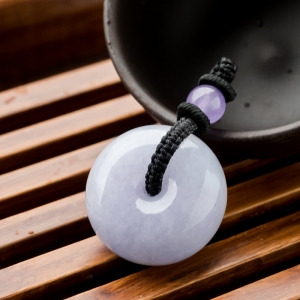 糯冰种紫罗兰翡翠平安扣吊坠