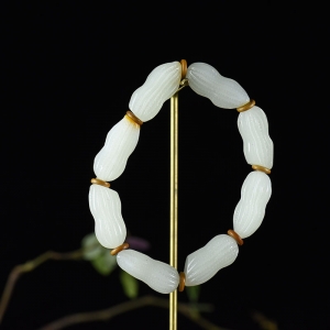 山料和田羊脂白玉花生单圈手串