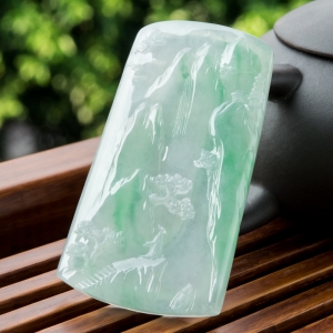 糯冰种飘翠翡翠山水意境吊坠