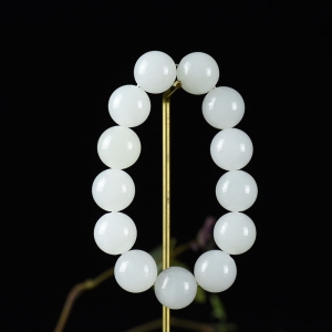 16mm山料和田羊脂白玉单圈手串