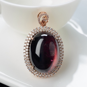 18K西瓜猫眼碧玺蛋面形吊坠