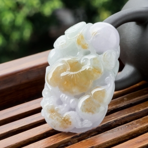 糯冰种俏色翡翠福寿如意吊坠