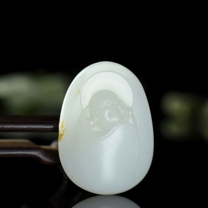 山料和田羊脂白玉弥勒佛吊坠