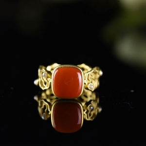 18K柿子红南红福禄寿戒指