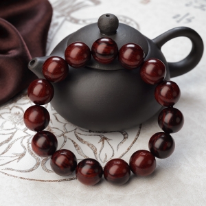 15mm满星鸡血红小叶紫檀单圈手串