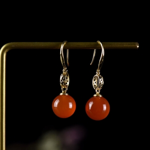 18K冰红南红耳坠