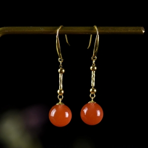 18K冰红南红耳坠