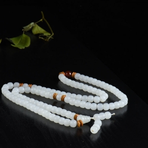 山料和田羊脂白玉老形珠108佛珠