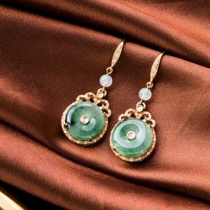 18K糯冰种飘翠翡翠平安扣耳坠