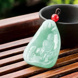 糯冰种苹果绿翡翠无相佛吊坠