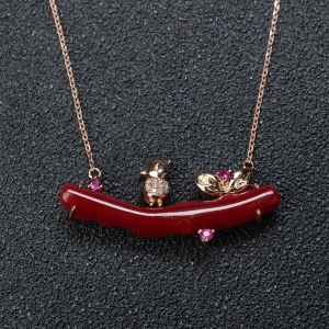 18K阿卡牛血红珊瑚树枝项链