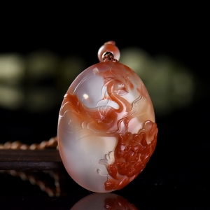 冰飘南红凤穿牡丹吊坠