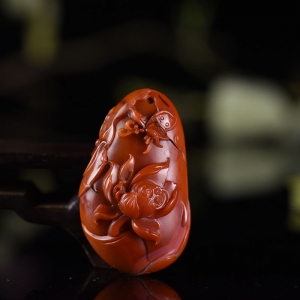 柿子红南红荷塘清趣吊坠