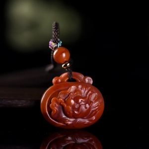 柿子红南红花开富贵平安锁吊坠