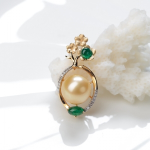 18K海水金色珍珠吊坠