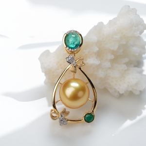 18K海水金色珍珠吊坠