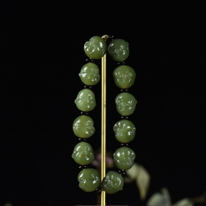 山料和田青玉弥勒佛单圈手串