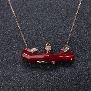 18K阿卡牛血红珊瑚树枝项链