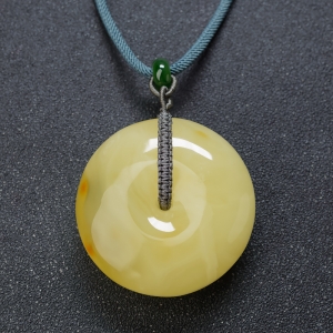 柠檬黄蜜蜡平安扣吊坠