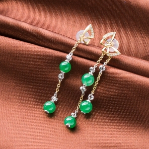 18K冰种翠绿翡翠耳坠
