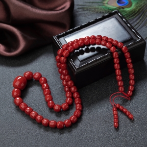 沙丁牛血红珊瑚桶珠塔链