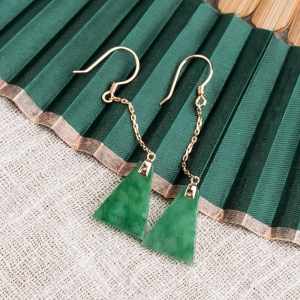 18K糯冰种翠绿翡翠耳坠