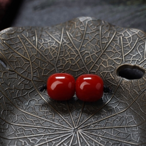 阿卡牛血红珊瑚桶珠（两件）