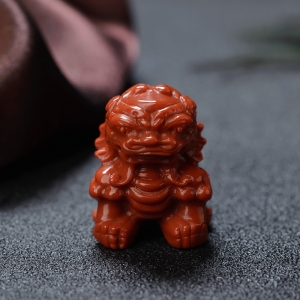 柿子红南红雄狮摆件