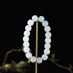 山料和田白玉老形珠单圈手串