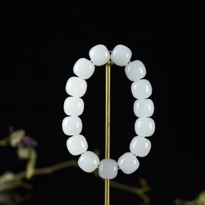 山料和田白玉老形珠单圈手串