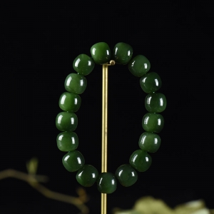 山料和田碧玉老形珠单圈手串