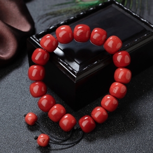 沙丁珊瑚桶珠单圈手串