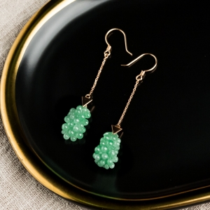 18K糯冰种浅绿翡翠多子多福耳坠