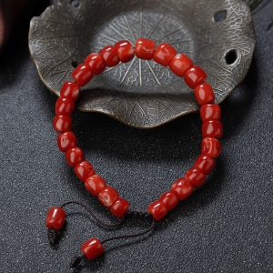 阿卡牛血红珊瑚鼓珠单圈手串