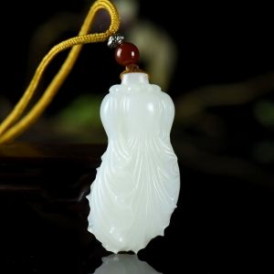 山流水料和田羊脂白玉摆财吊坠