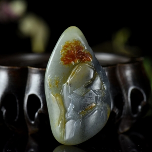 籽料和田玉青花山里人家手把件