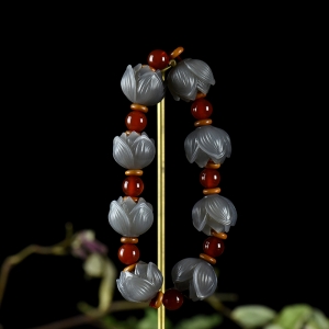 山料和田烟青玉幽莲单圈手串