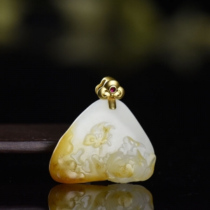 18K籽料和田白玉蝶恋花平安锁吊坠