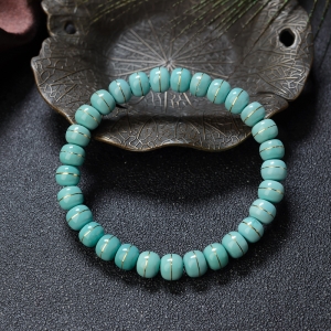 高瓷铁线蓝绿绿松石桶珠单圈手串