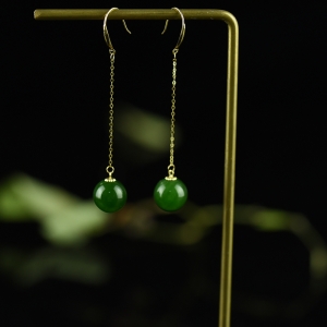 18K山料和田碧玉耳坠