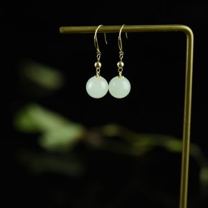18K山料和田白玉耳坠