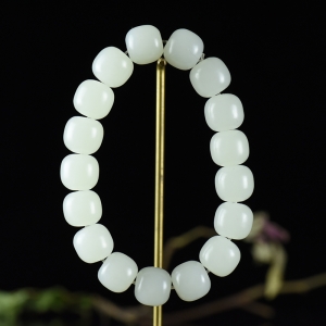 籽料和田白玉老形珠单圈手串