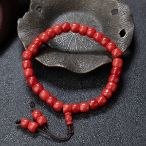 沙丁珊瑚桶珠单圈手串