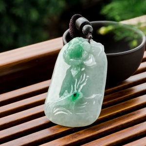 糯冰种飘翠翡翠连年有余吊坠