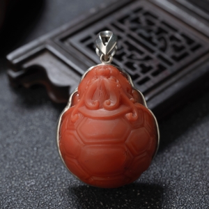 柿子红南红龙龟吊坠